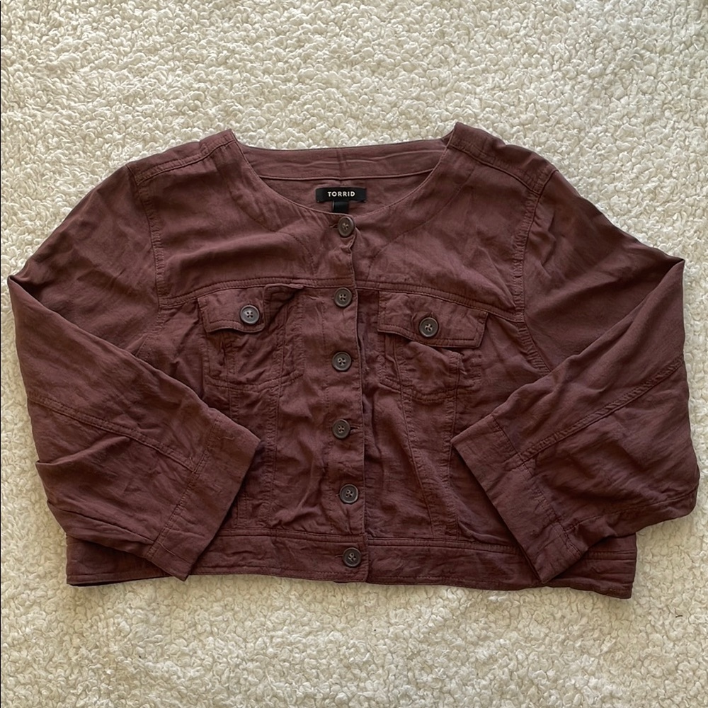 Torrid Women's Brown Linen Crop Jacket